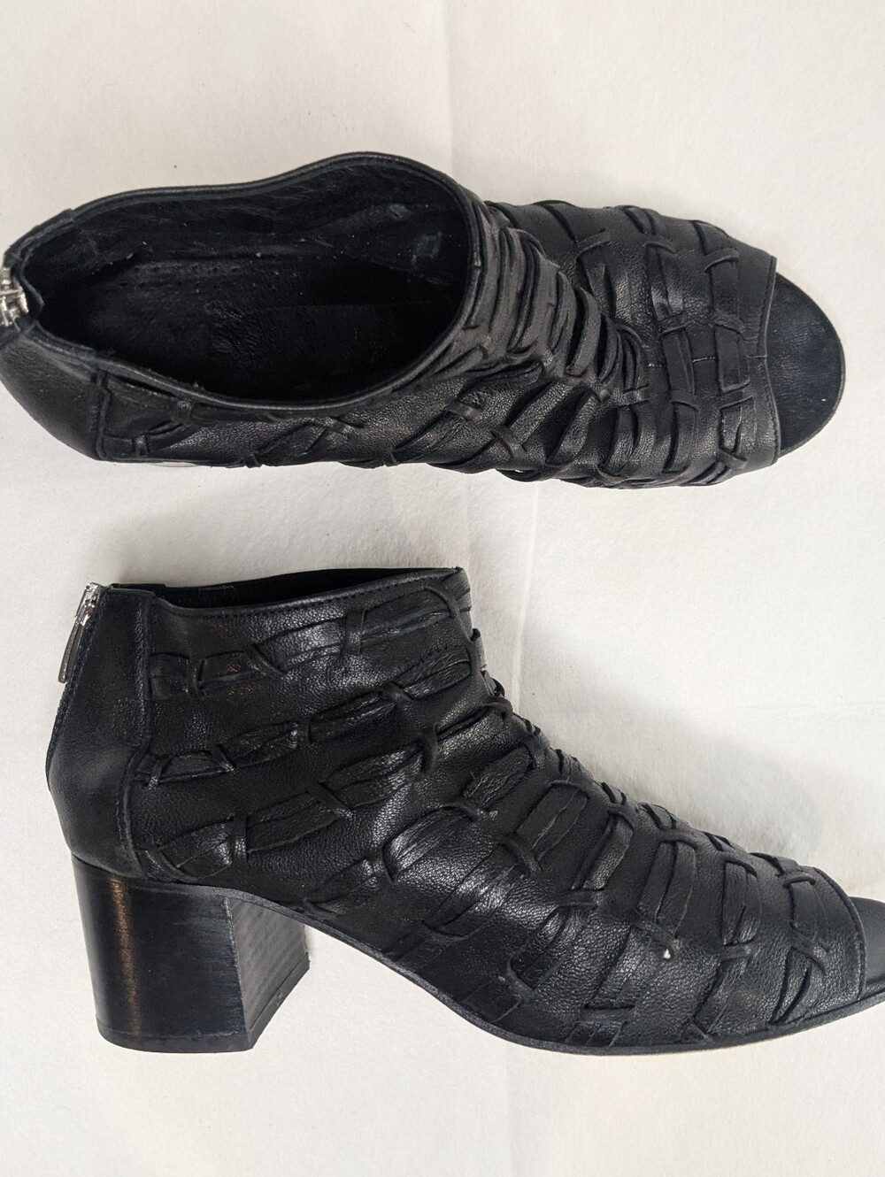 RON WHITE Sandra Nappa Ribbon Weave Peep Toe Bootie